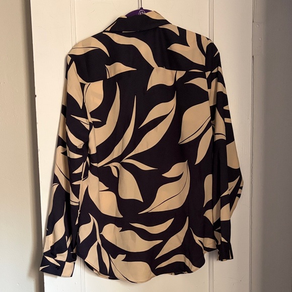 Ann Taylor Satin Essential Shirt Buttondown Black and Tan Women's Blouse M NWT - Picture 5 of 5